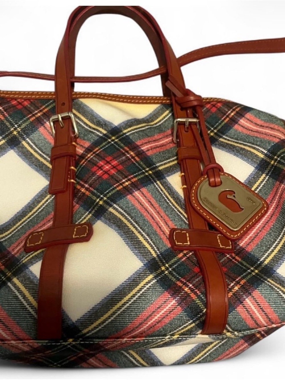Dooney & Bourke Red and Green Plaid Dome Satchel